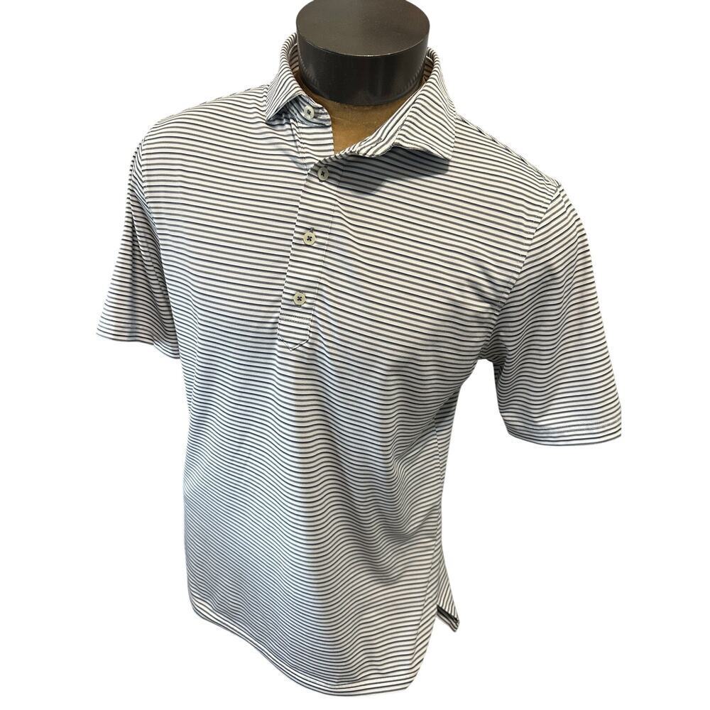 Stitch Mens Medium White/Black Striped Short Sleeve Polo